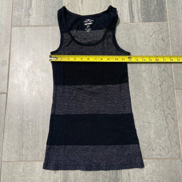 Old Navy Sparkle Stripe Ribbed Stretch Tank Top Black Size Small - Picture 6 of 8